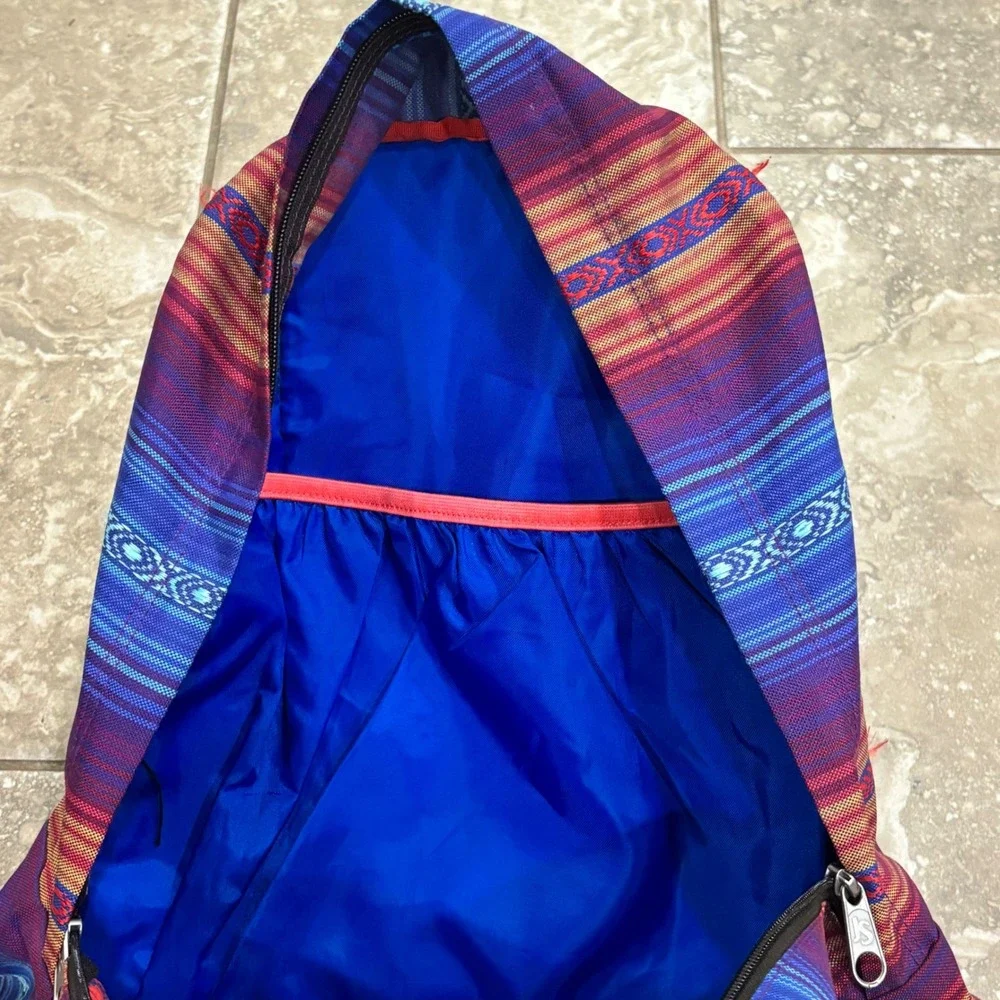 JanSport Originals Backpack Southwestern Stripe Canvas Suede Bottom Blue Purple